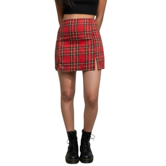 Brandy Melville Dresses & Skirts - 90’s Y2K Academia Plaid Brandy Melville Red Black Mini Skirt Size Small